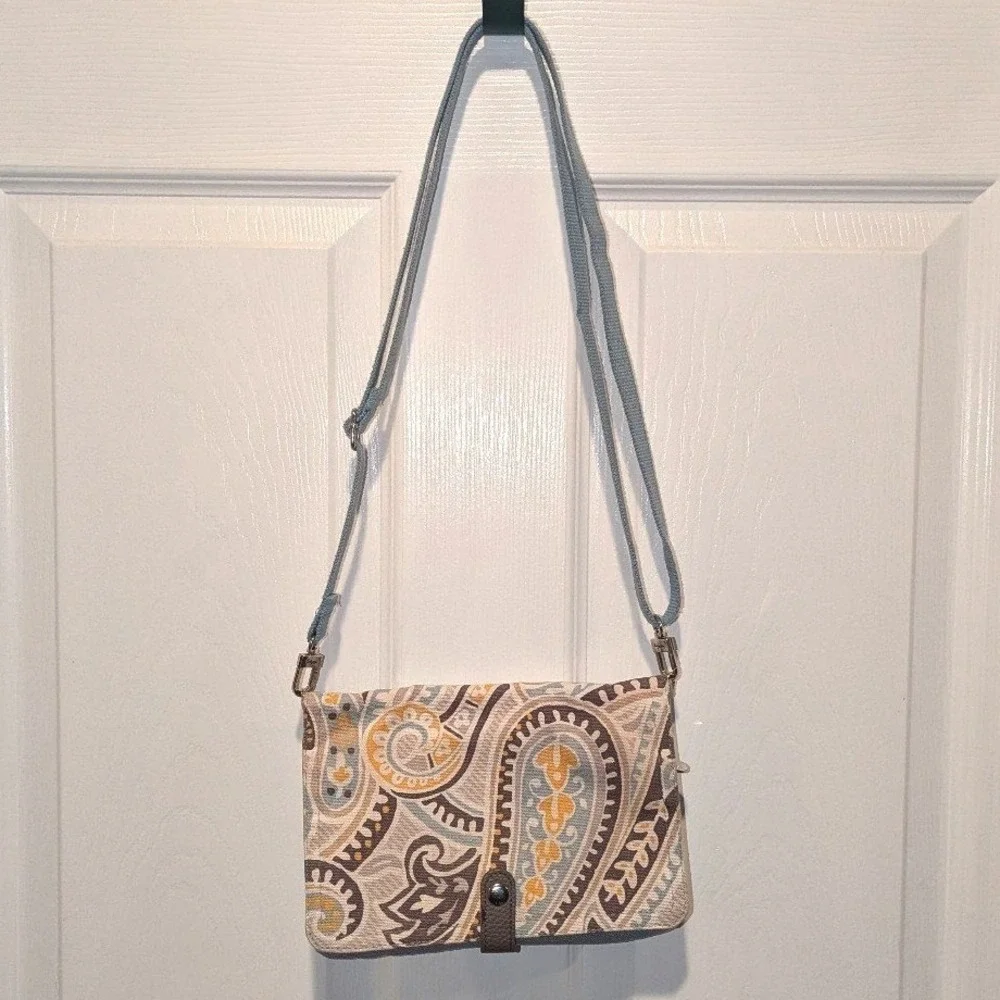 Boho Y2K Paisley Crossbody Bag Thirty One Double Up Blue Yellow Foldover Bag